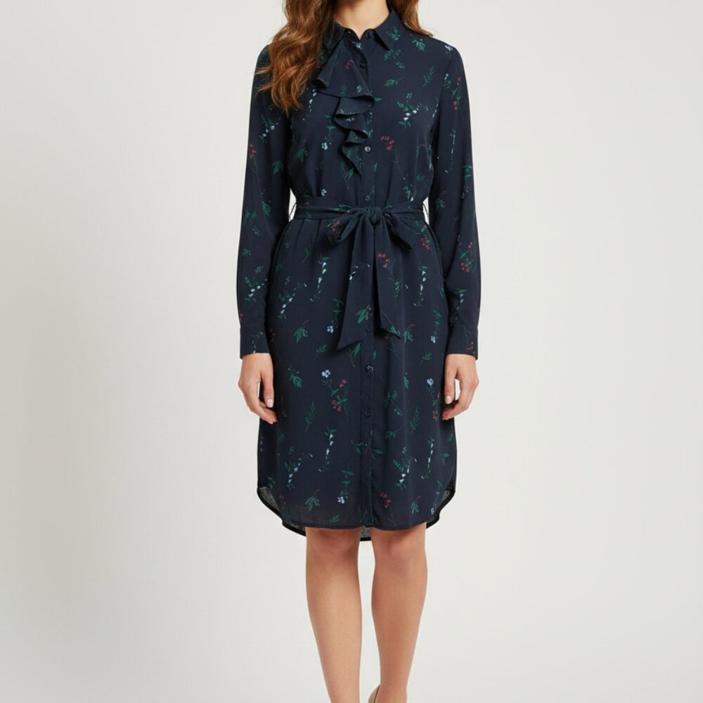 ⭐Banana Republic Blue Botanical Chiffon Shirt Dress Tie Belt Jabot Ruffle Size 6 - Picture 10 of 10